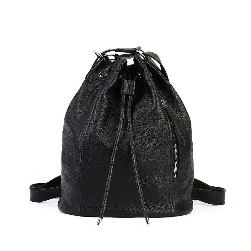 Women's Retro Genuine Leather Backpack Top Layer Cowhide - Black