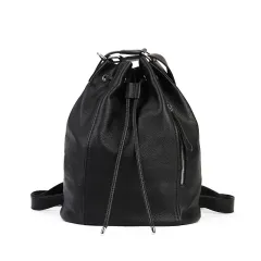 Women's Retro Genuine Leather Backpack Top Layer Cowhide - Black - View 1