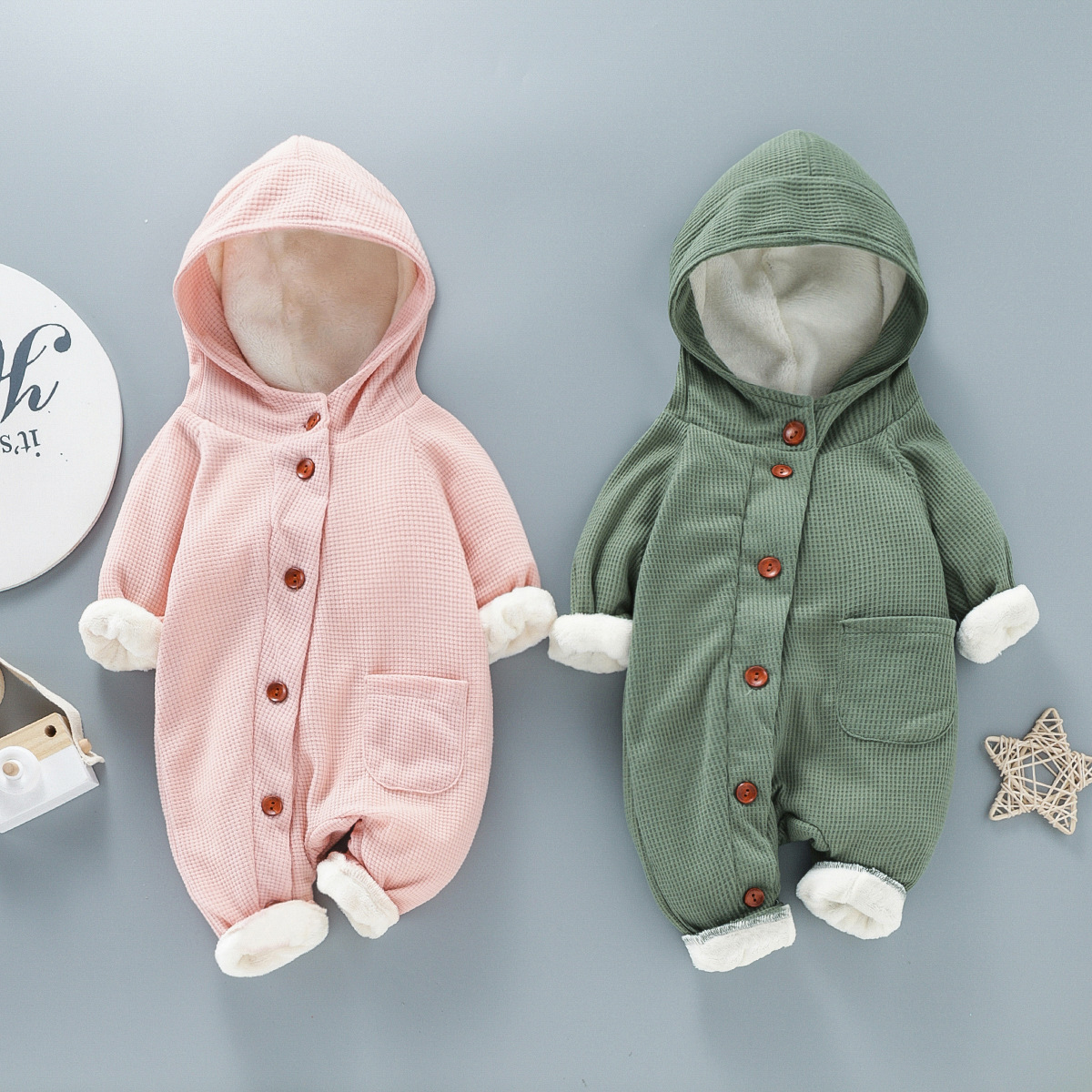 Boys' Overall Autumn And Winter Button Hooded