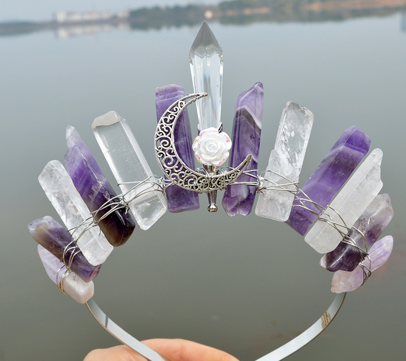 Natural Crystal Column Handmade Crown Hair Accessories — foto 2