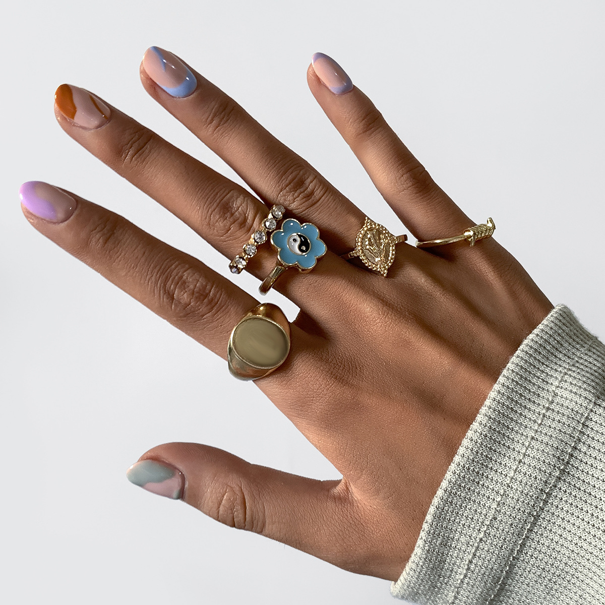 Ins Palace Wind Slightly Inlaid With Rhinestone Oil Dripping  Ring