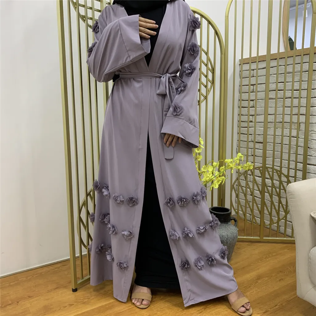 Women's Loose Cardigan Three-dimensional Floral Lace Up Robe - Purple