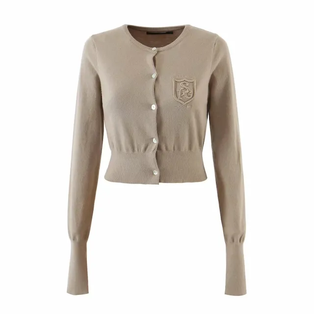 British Style Letter Embroidered Cropped Knitted Sweater Coat Red - Shop at LoveMi