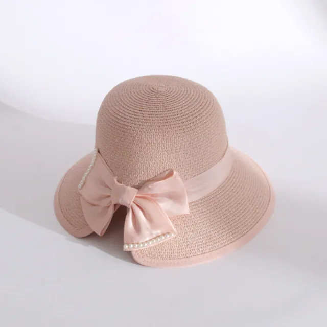 Women's Fashion Pearl Large Eaves Cover Face Sun Protection Fisherman's Hat Pink - Shop at LoveMi