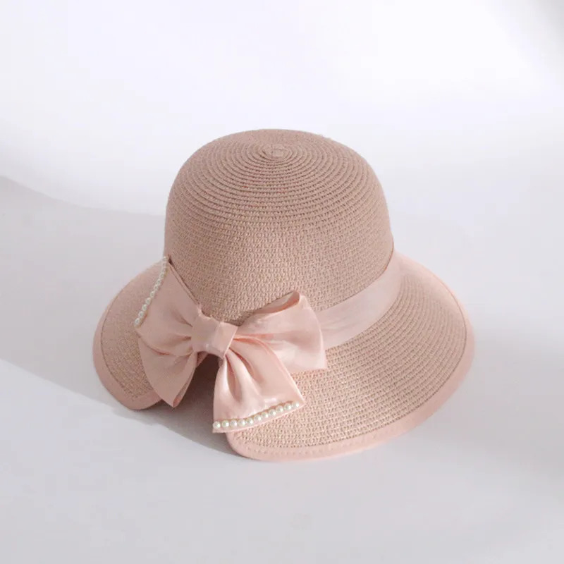 Women's Fashion Pearl Large Eaves Cover Face Sun Protection Fisherman's Hat - Pink