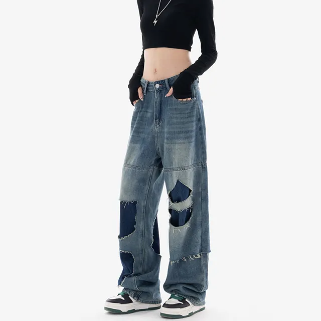 Straight All matching Wide Leg Trousers Blue - Shop at LoveMi