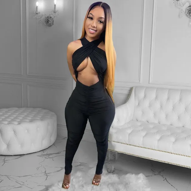 Casual Sexy Multicolor Urban Trend Style Jumpsuit Black - Shop at LoveMi