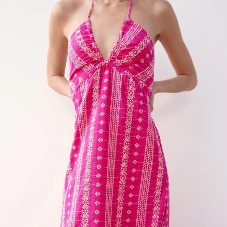 European Station Hollow Embroidery Dress