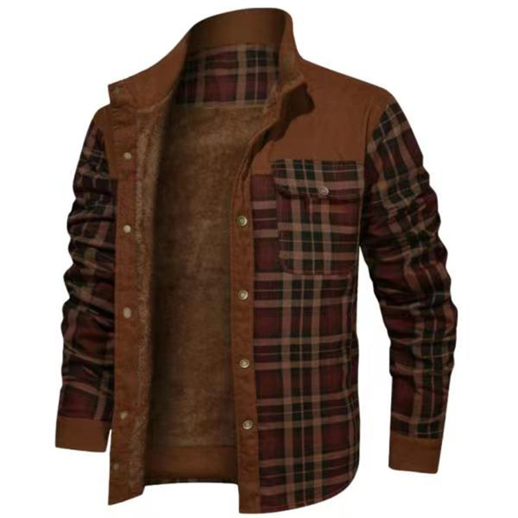 Men's Winter Fleece Corduroy Plaid Shirt
