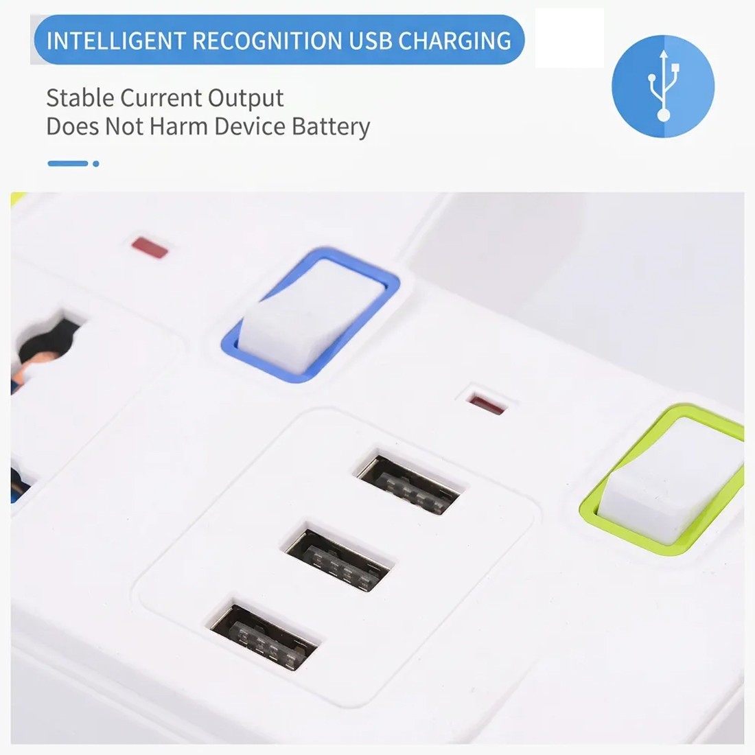 6-in-1 Multi Plug Extension 3 Way 3 USB With Individual Switched Wall Socket — image 4