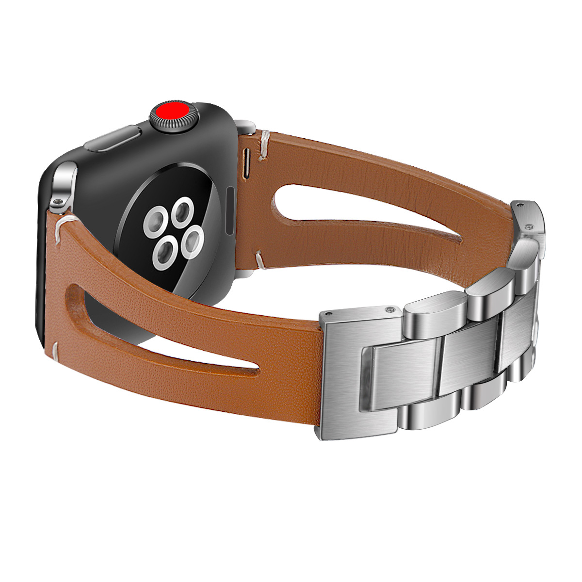 IwatchSE Metal Stainless Steel Chain Leather Strap