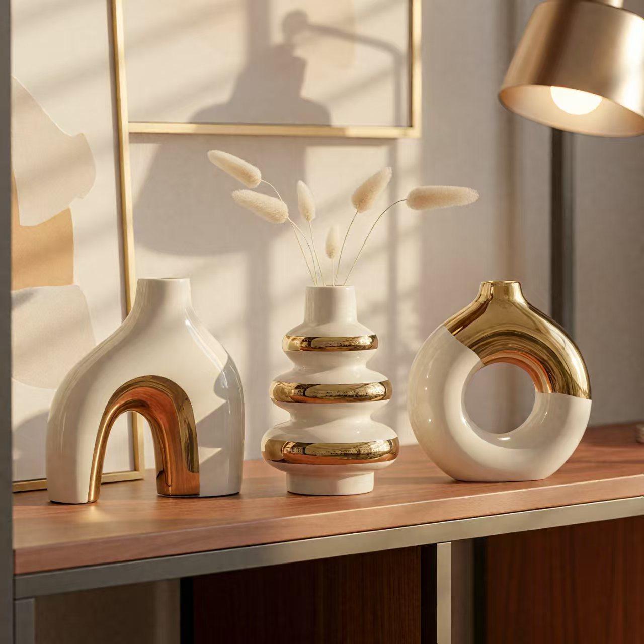 3pcs Nordic Creative Luxury Modern Simple Electroplated Ceramic Flower Vase, Home Decor Ornament Gift For Water Cultivation 5