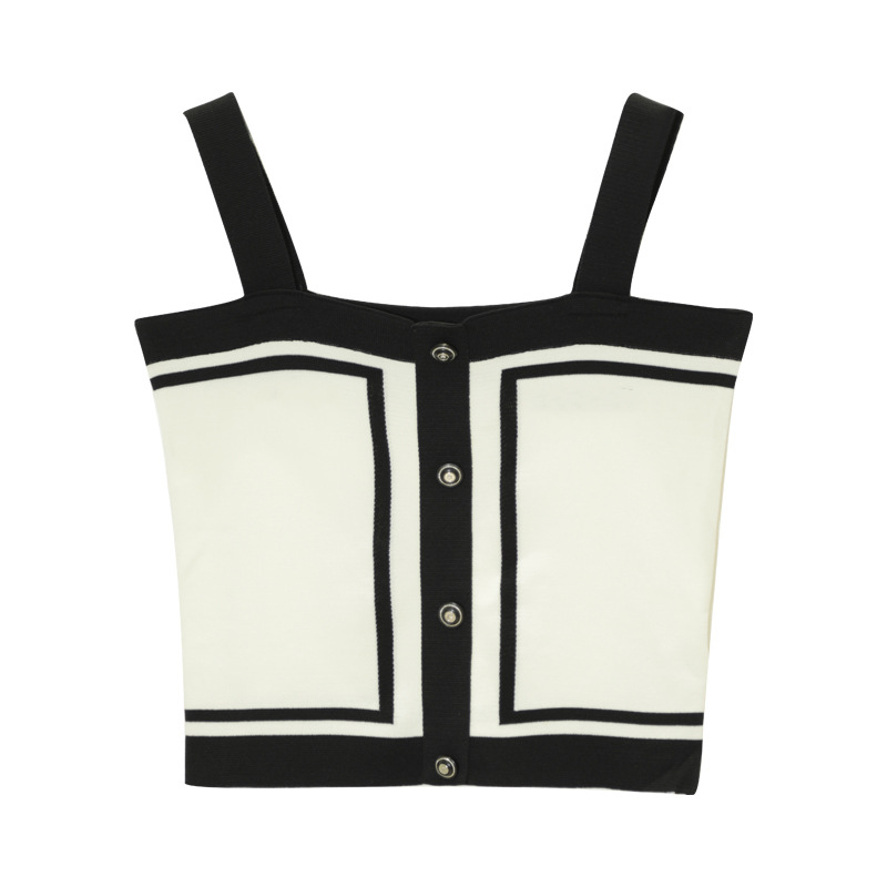 Women's Black And White Contrast Color Knitted Vest
