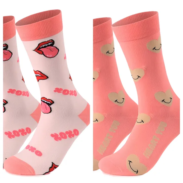 Trending Valentine's Day Gift Item 2 Pairs Of Mid Calf Cotton Socks For Couples Unisex Soft And Cozy Design Mouth Heart - Shop at LoveMi
