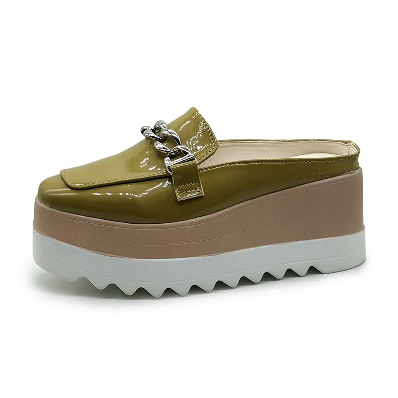 Sponge Cake With Baotou Half-tow Female Metal Decoration European And American Slippers - Brown
