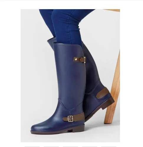 Ladies Long Tube Fashion Style Outer Wear Rubber Shoes - Blue