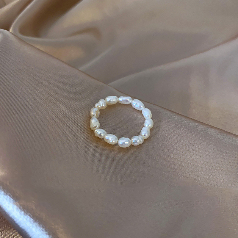 Vintage Pearl Ring Bracelet INS Style One Size Beaded Ring Textured Pearl Shell Ring