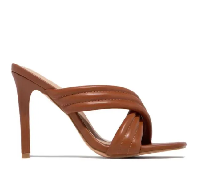 New Style Sandals And Slippers With Square Toe Stiletto Heel Brown - Shop at LoveMi