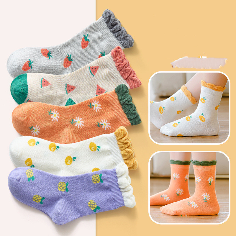 Children's Socks Lace-in-tube Cartoon Fruit Cotton Comfort Boys And Girls
