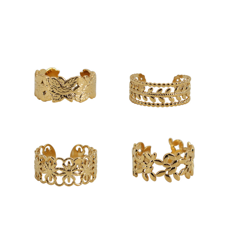 Leaf Branch Bud Chrysanthemum Women's Adjustable Ring