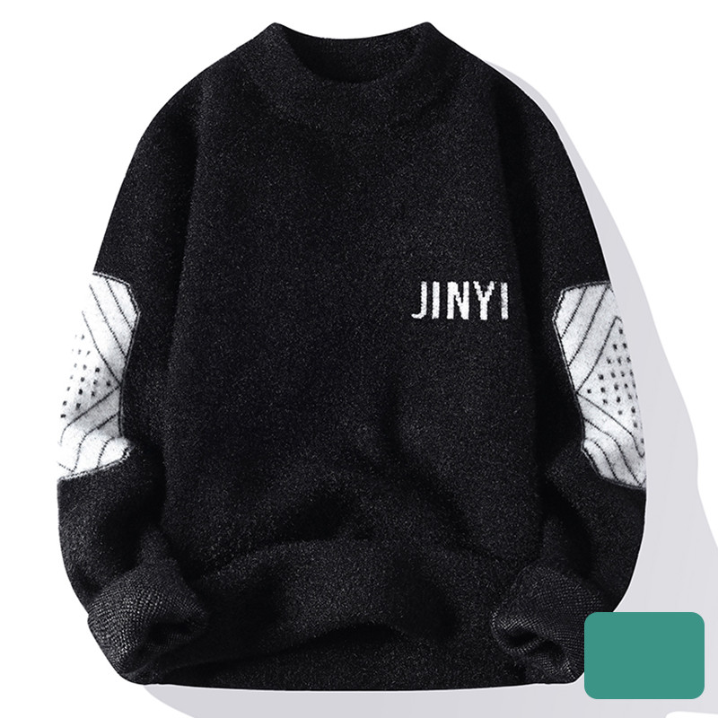 Men’s Fashion Embroidered Crew Neck Jumper – Warm Casual Knit Sweater for Autumn & Winter - Image 1
