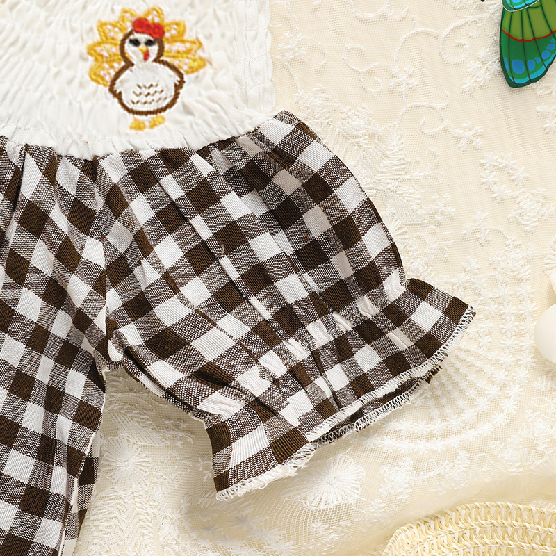 Infant Baby Girls Thanksgiving Dress Turkey Print Casual Short Sleeve Plaid Party Costume Dresses 5