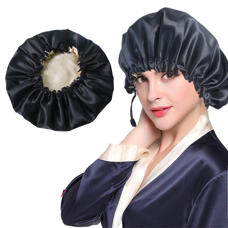 Shower Cap Soft Silk Dual use Bath Cap Chemotherapy Cap Black - Shop at LoveMi