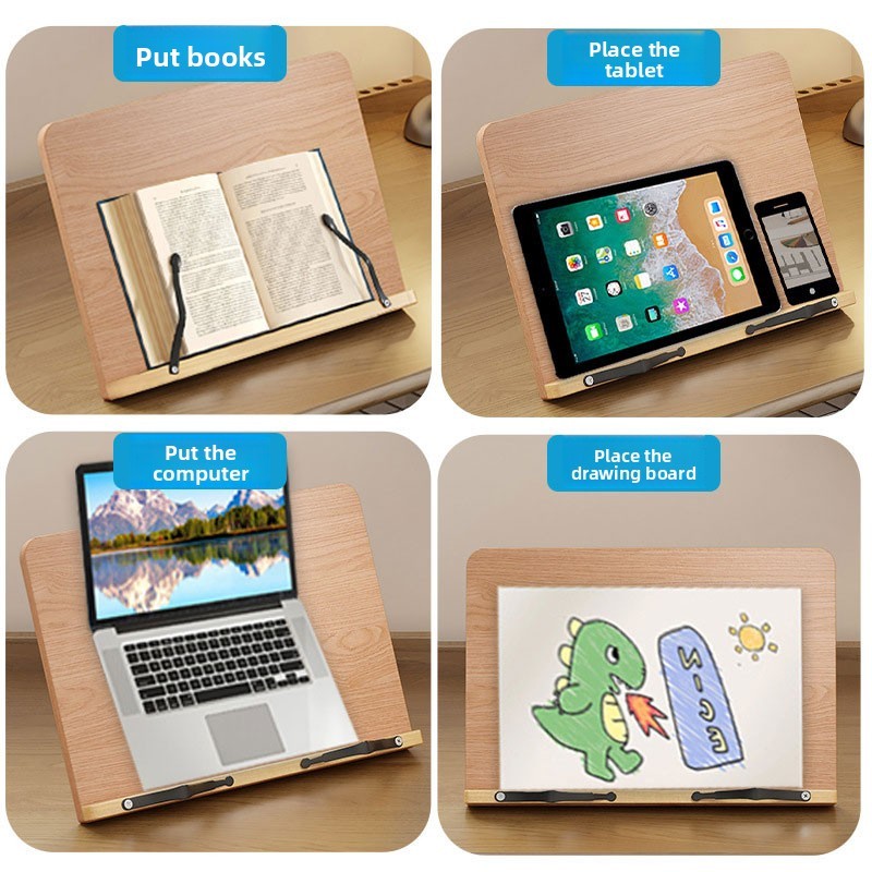 Adjustable Book Stand Wooden Reading Rest, Recipe Cookbook Holder Clip — image 10