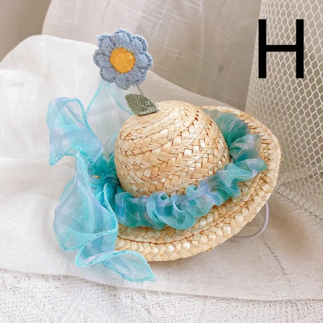 Pet Cute Knitted Straw Hat Flower Hat Cat Dog Photo Props H - Shop at LoveMi