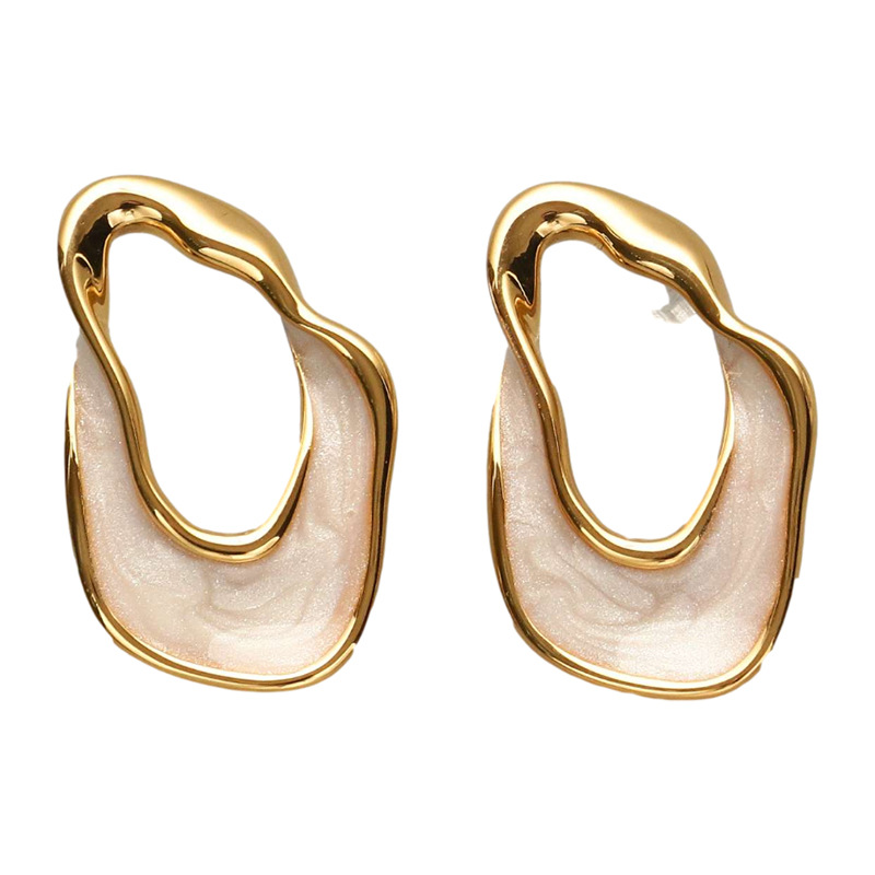 Retro Elegant Simple Irregular 925 Silver Needle Drop Glaze Stud Earrings