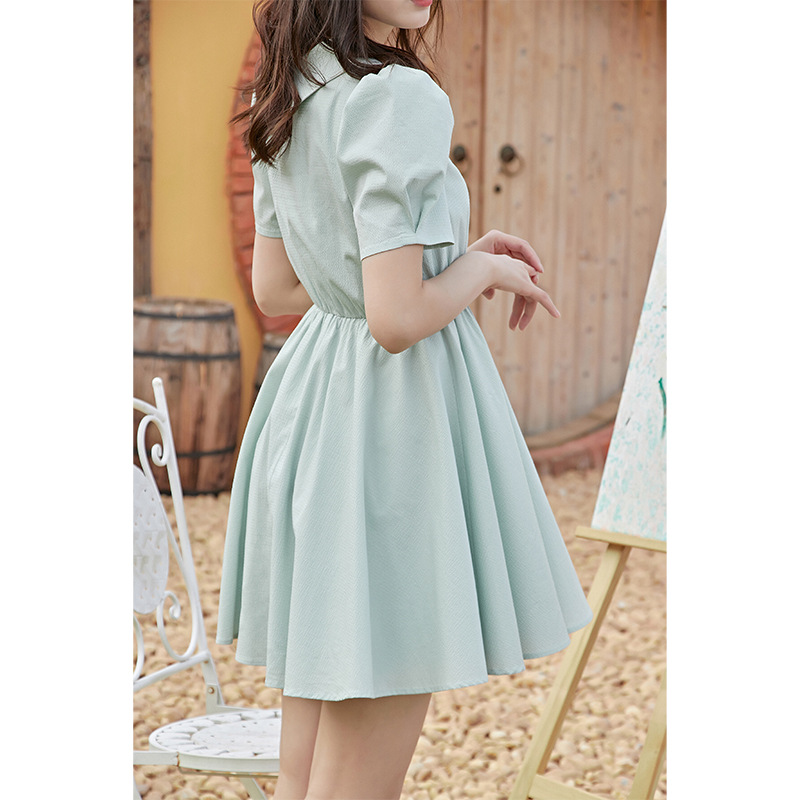 Button High-Waist A-Line Dress