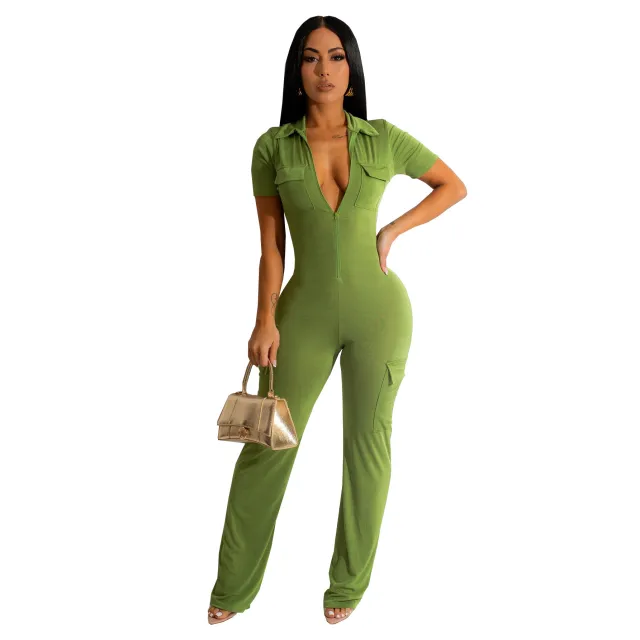 Women's Casual Short Sleeved Jumpsuit Green - Shop at LoveMi
