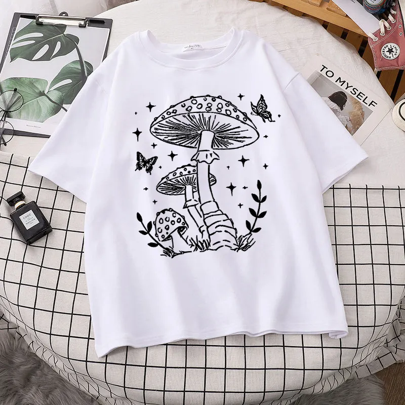 Women's Short Sleeve Printed Cotton T-shirt - White