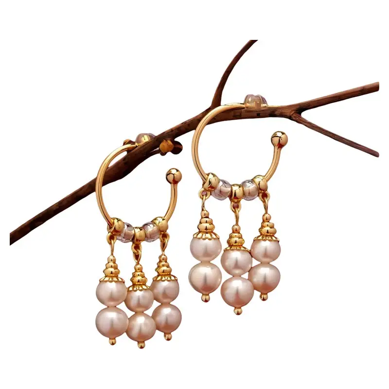 Pearl Dangle Hoop Earrings with Palace Aesthetic Design