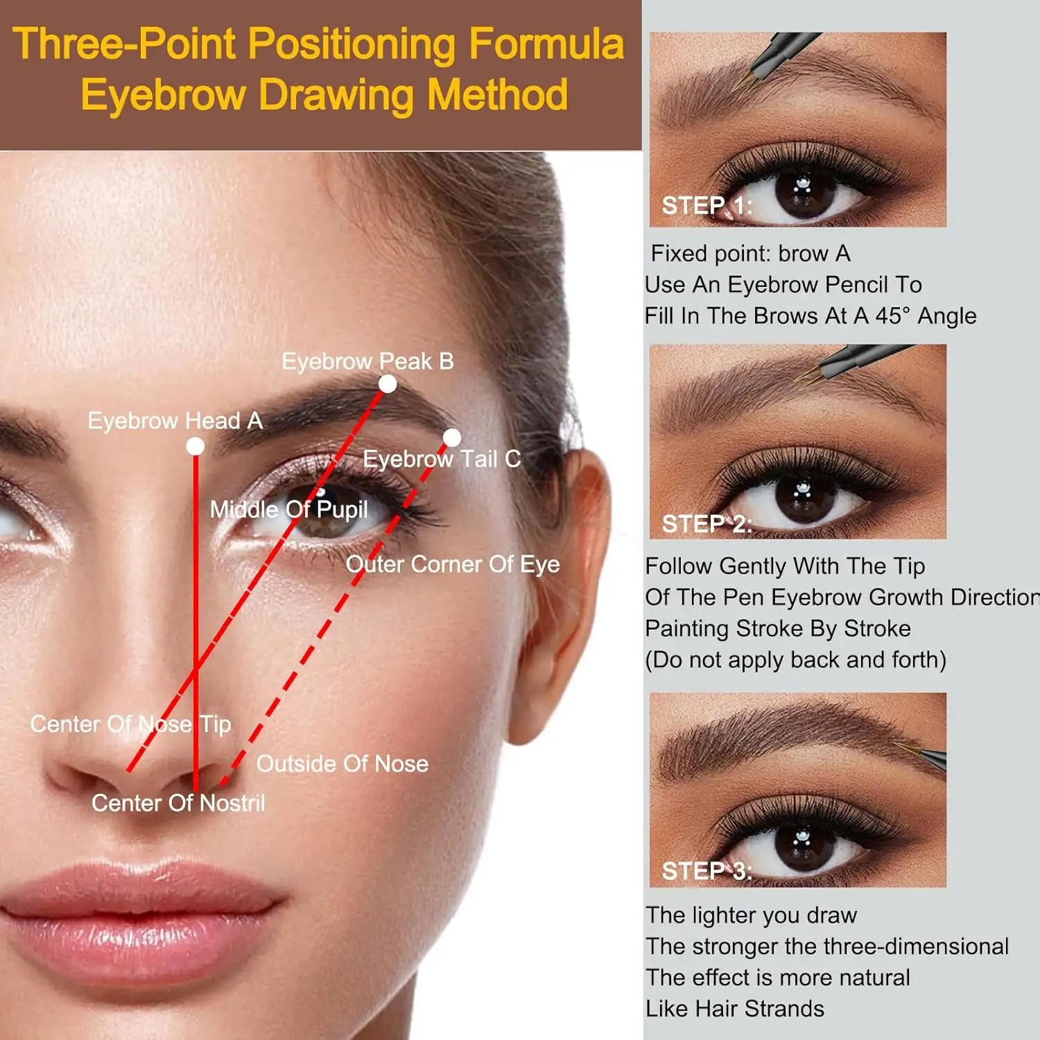 Microblading Eyebrow Pencil ,2-in-1 Dual-Ended Eyebrow Pen With 2-Fork-Tip ,Waterproof Eyebrow Pen, Light Brown,Brown,dark Brown