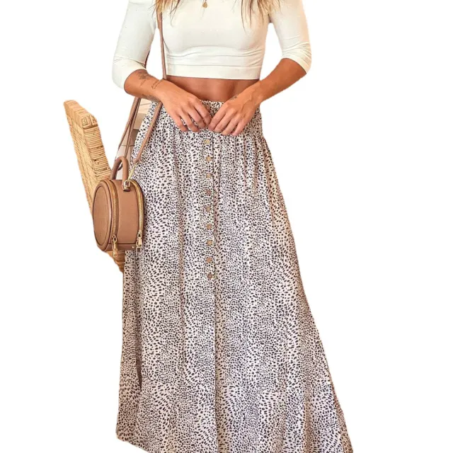 Leopard Print Stitching Rubber Band High Waist Drape Casual Women's Dress In Europe And America White - Shop at LoveMi