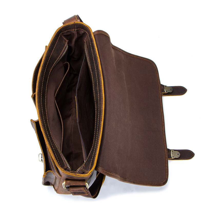 Retro Crazy Horse And Cowhide One Shoulder Crossbody Bag For Men