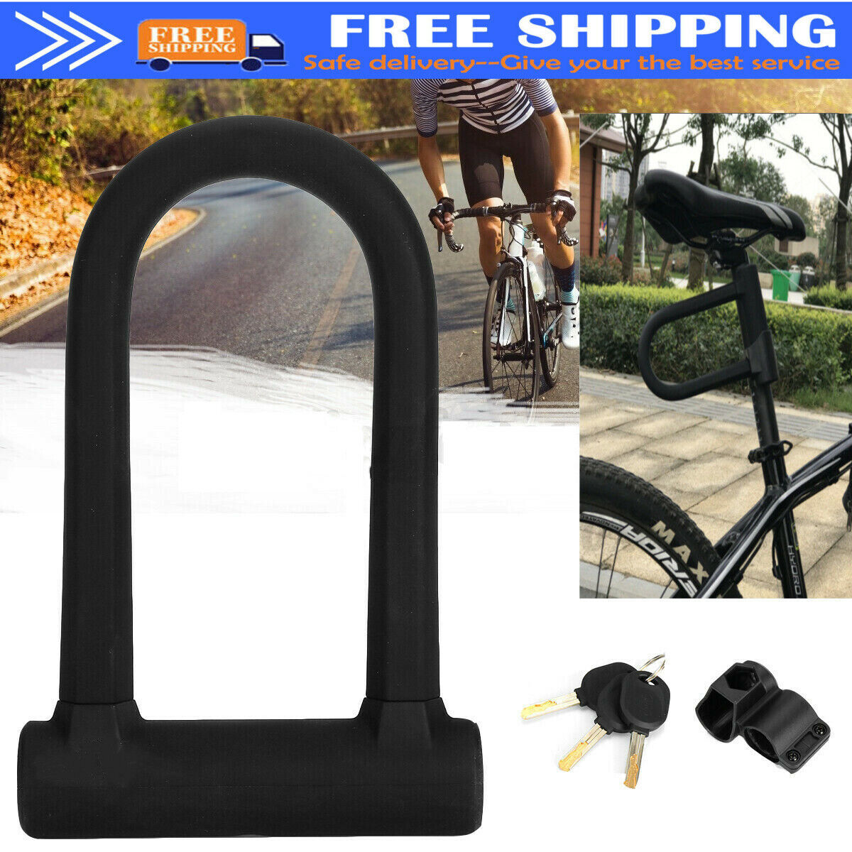 Bike D U Lock Heavy Duty Bicycle Motorbike Motorcycle Scooter Vehicle Security 6