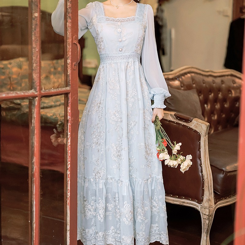Embroidered Chiffon Long Sleeve Dress, picture 9 of 9