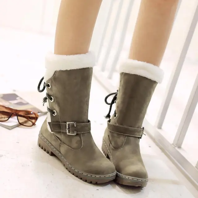 Snow Cotton Belt Buckle Frosted Leather Flat Cotton Shoes Martin Boots Green - Shop at LoveMi
