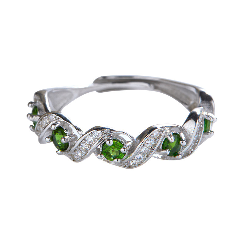 Colored Gems Ring S925 Sterling Silver Inlaid Natural Diopside Gemstone Ring Female Chain Shape Personalized Graceful And Wild