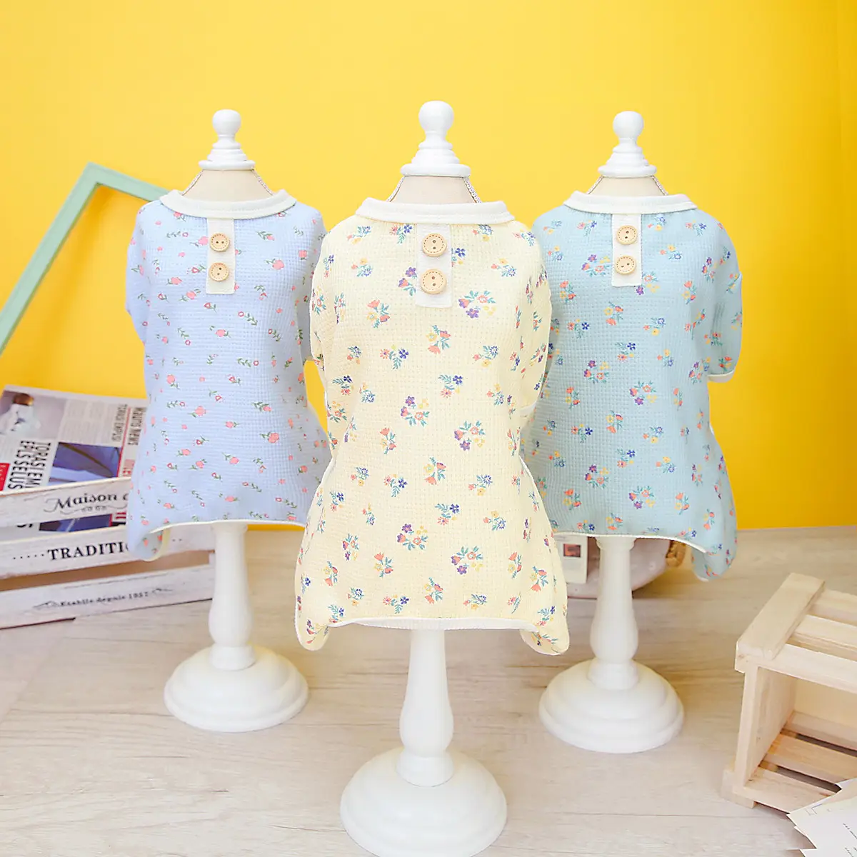 Pet Dog Waffle Floral Clothes