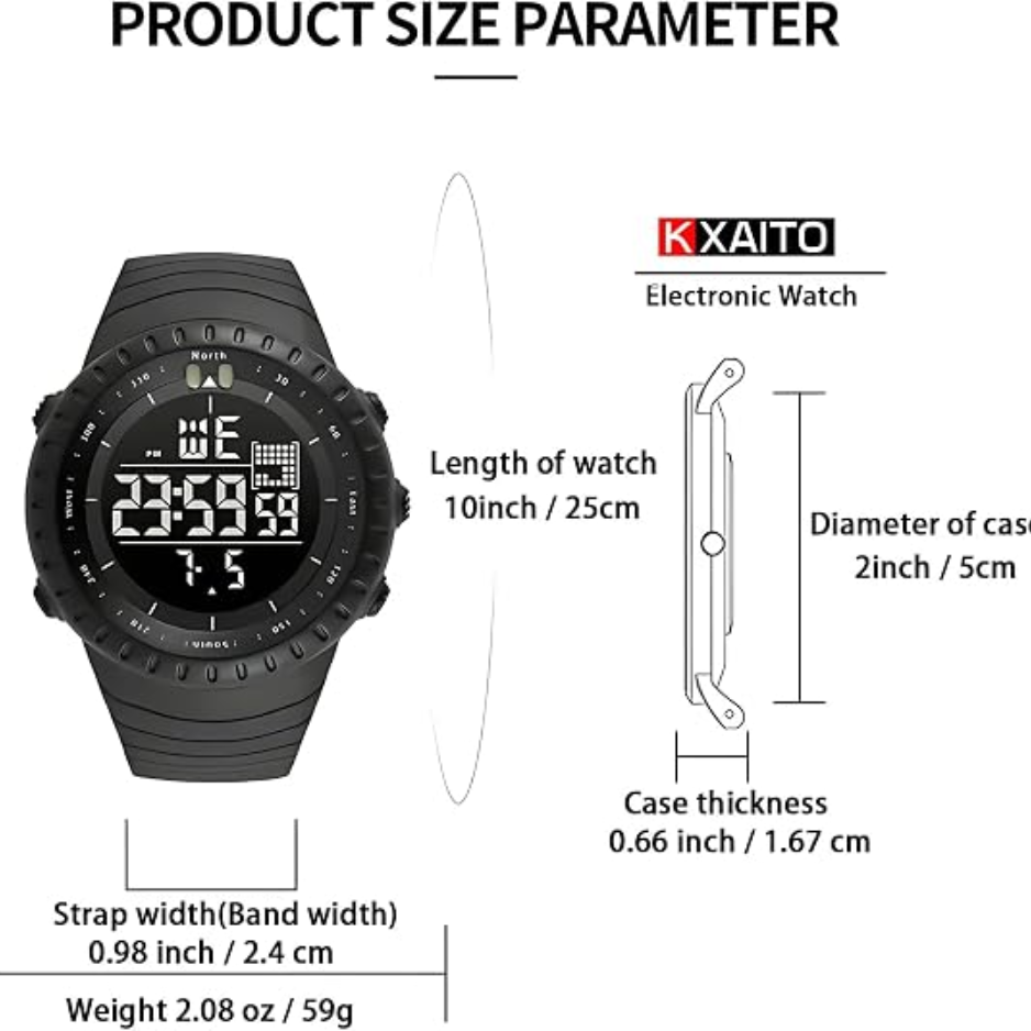 Men's Military Digital Sports Watch, Waterproof LED Watch With Alarm & Stopwatch 4