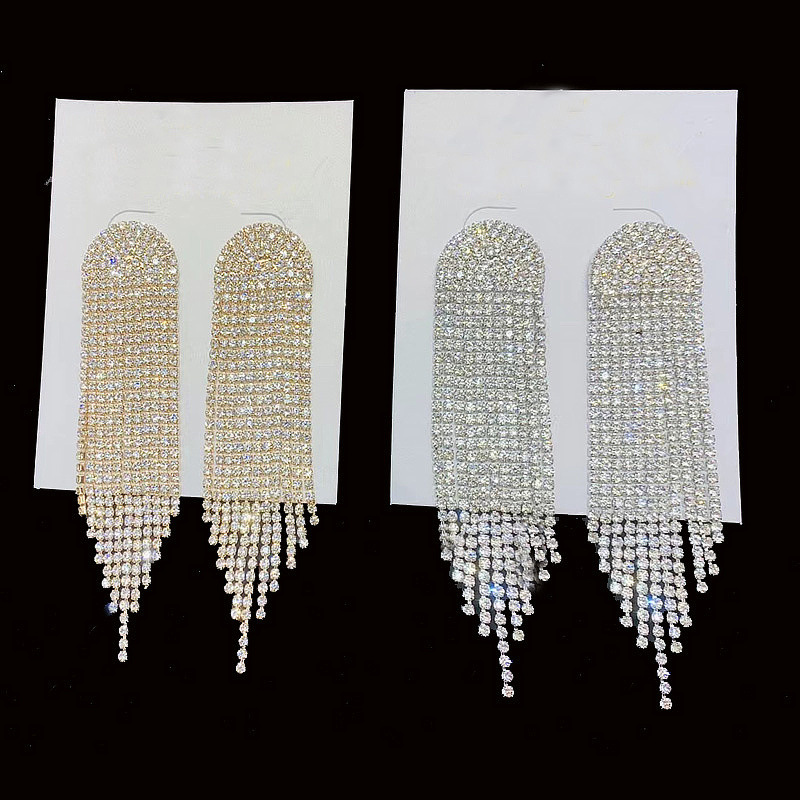 Claw Chain Series Full Diamond Super Long Tassel Rhinestone Earrings