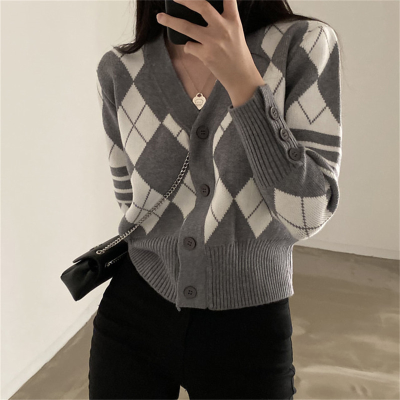 Plaid Coat Women's Knitted Cardiganwomen's