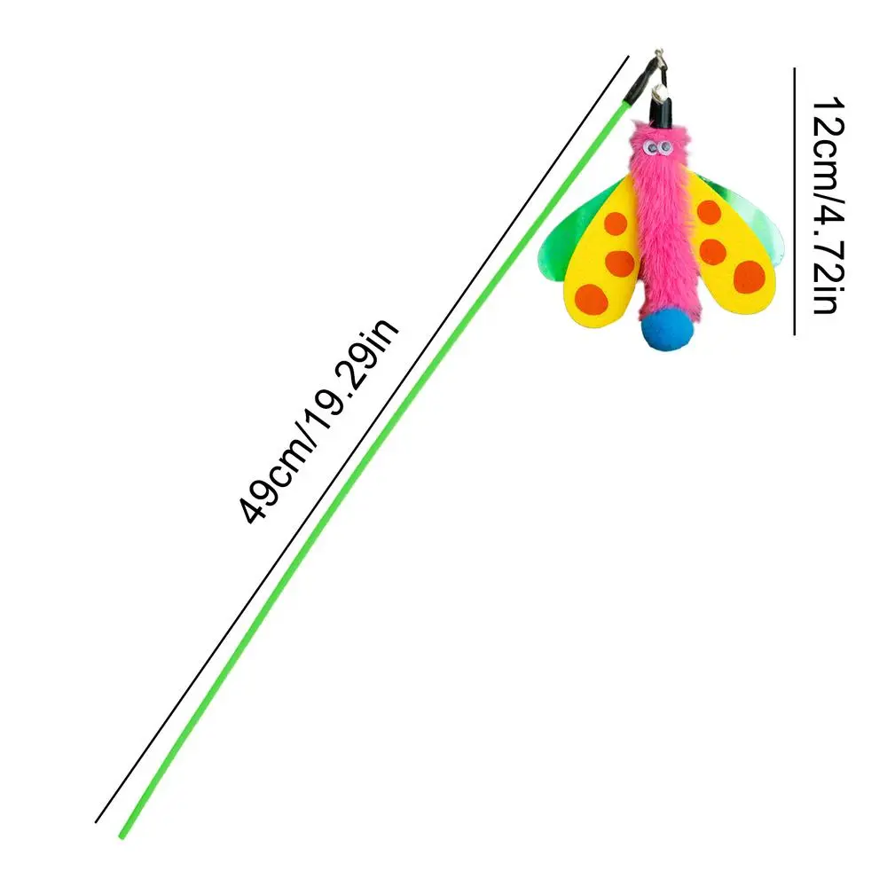 Cat Wand Toy Kitten Toy With Bell Dragonfly Cat Stick Toy Interactive Pet Playing Toy Cat Teaser Wand For Indoor Cats To Play - Green