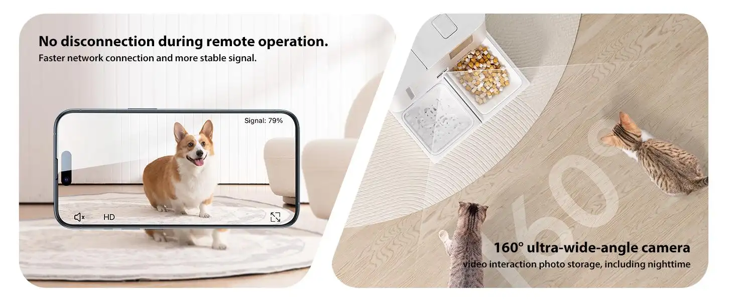 Waithem WiFi Automatic Pet Feeder & Waterer 2-in-1 Set App-Controlled, 2-Week Capacity, Detachable &Washable, Moisture-Proof