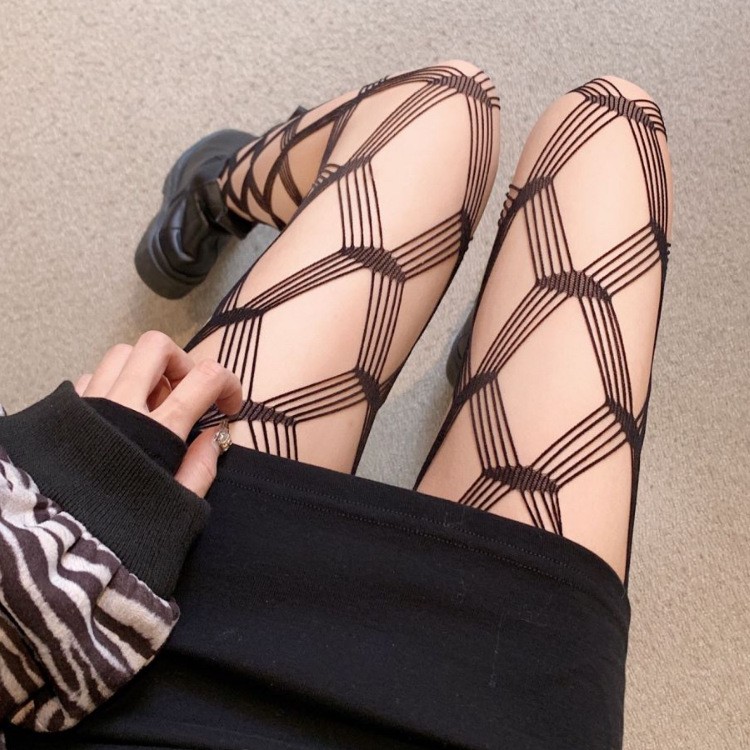 Cross Grid Rhinestone Sexy Tights Fishnet Socks Hollow-Out Mesh Socks For Women Spring, Summer, Autumn