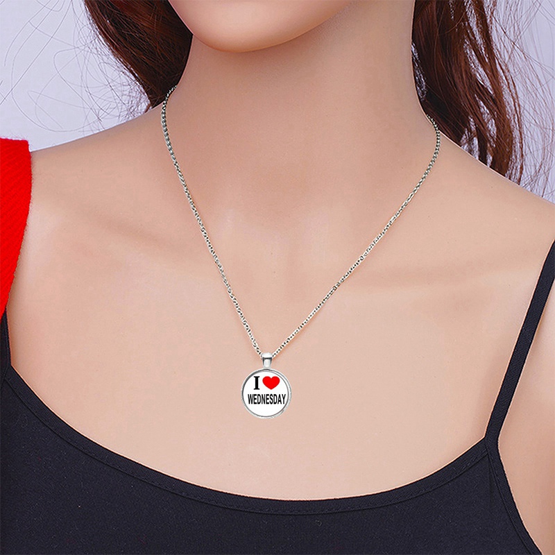 Punk wednesday character glass dome pendant necklace