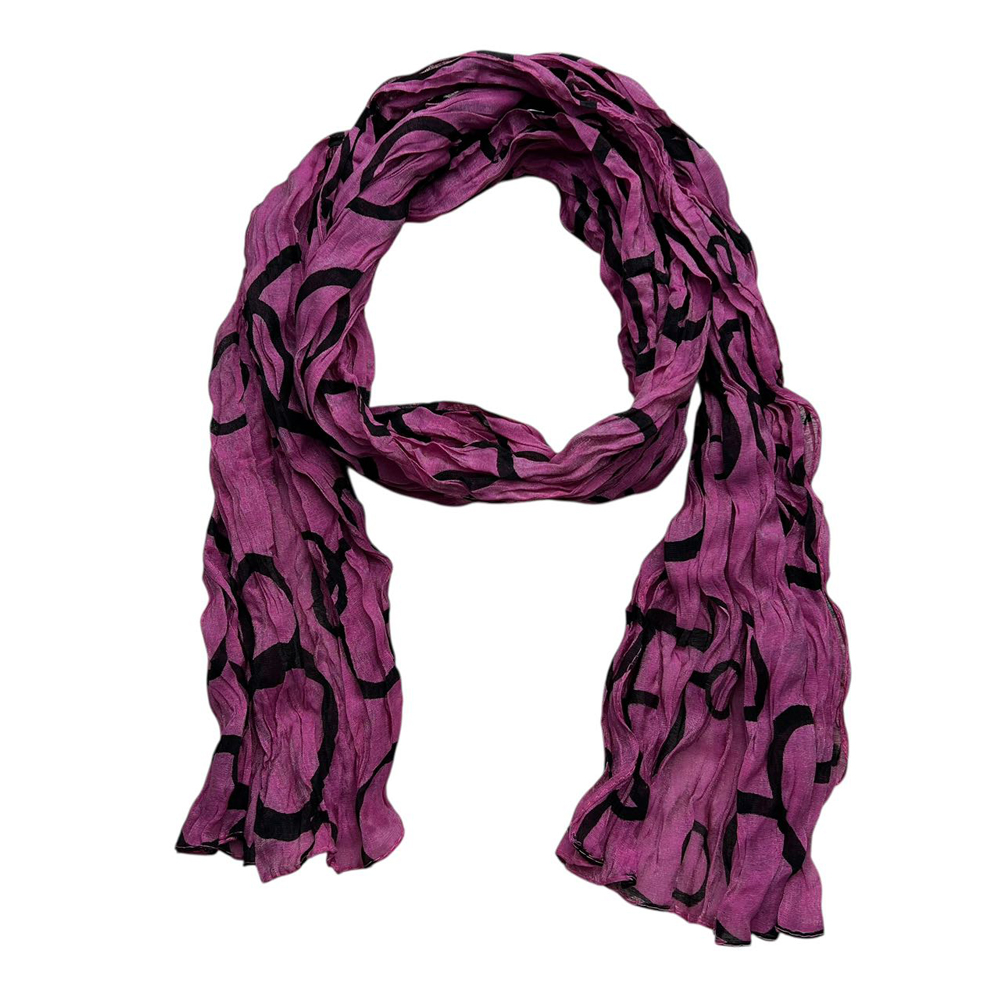Hot Pink Crinkle Polyester Scarf - Textured Print Scarf For Casual Outfits - Women's Clothing